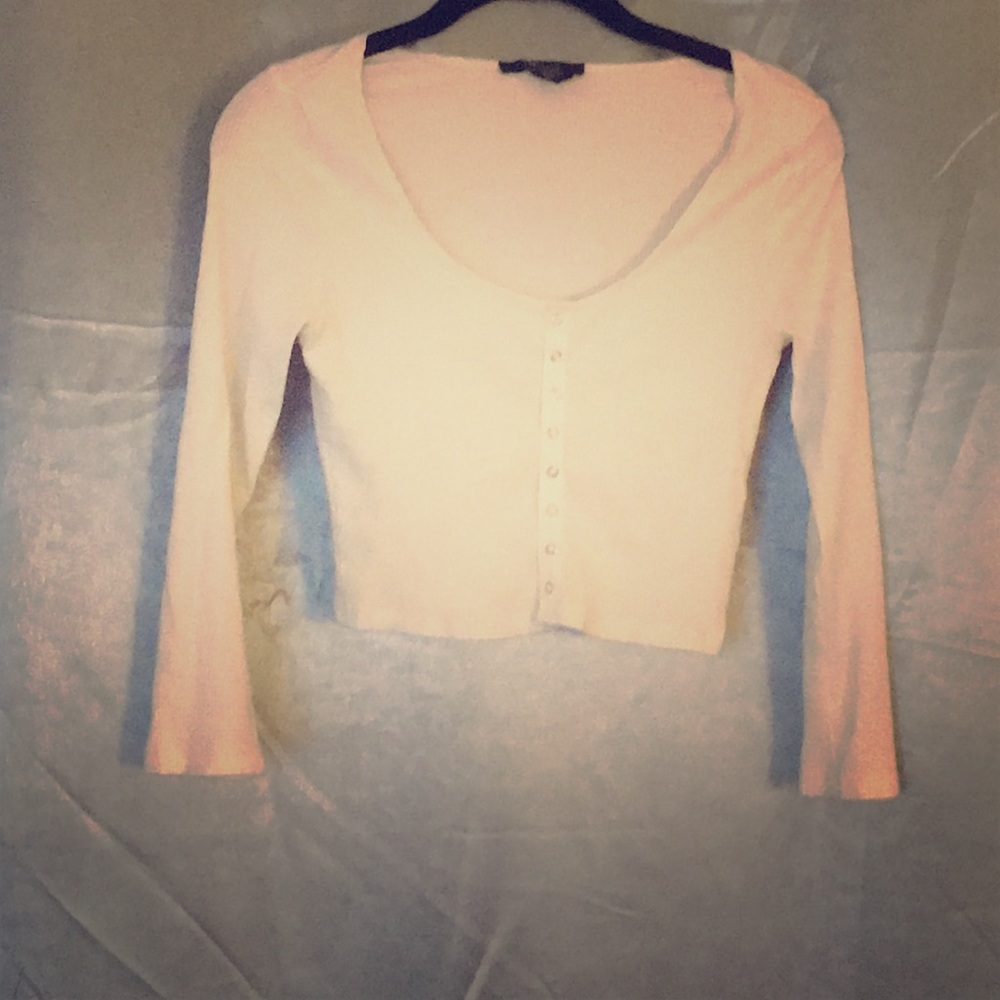 White Ribbed Long Sleeved Crop Top Shirt